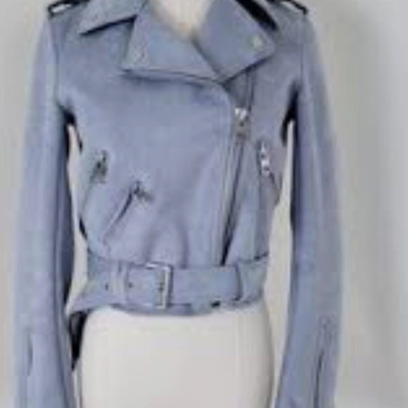 Zara Sky Blue Leather Jacket - Picture 13 of 14